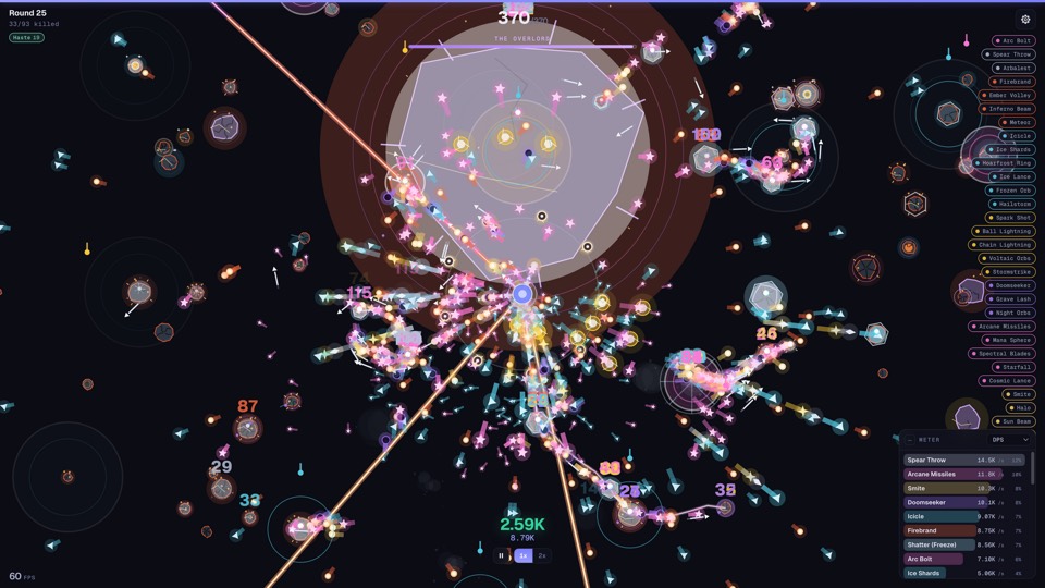 The Overlord boss filling the upper arena in round 25